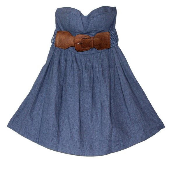 Strapless Linen Belted Sundress by BODY CENTRAL - Picture 2 of 12